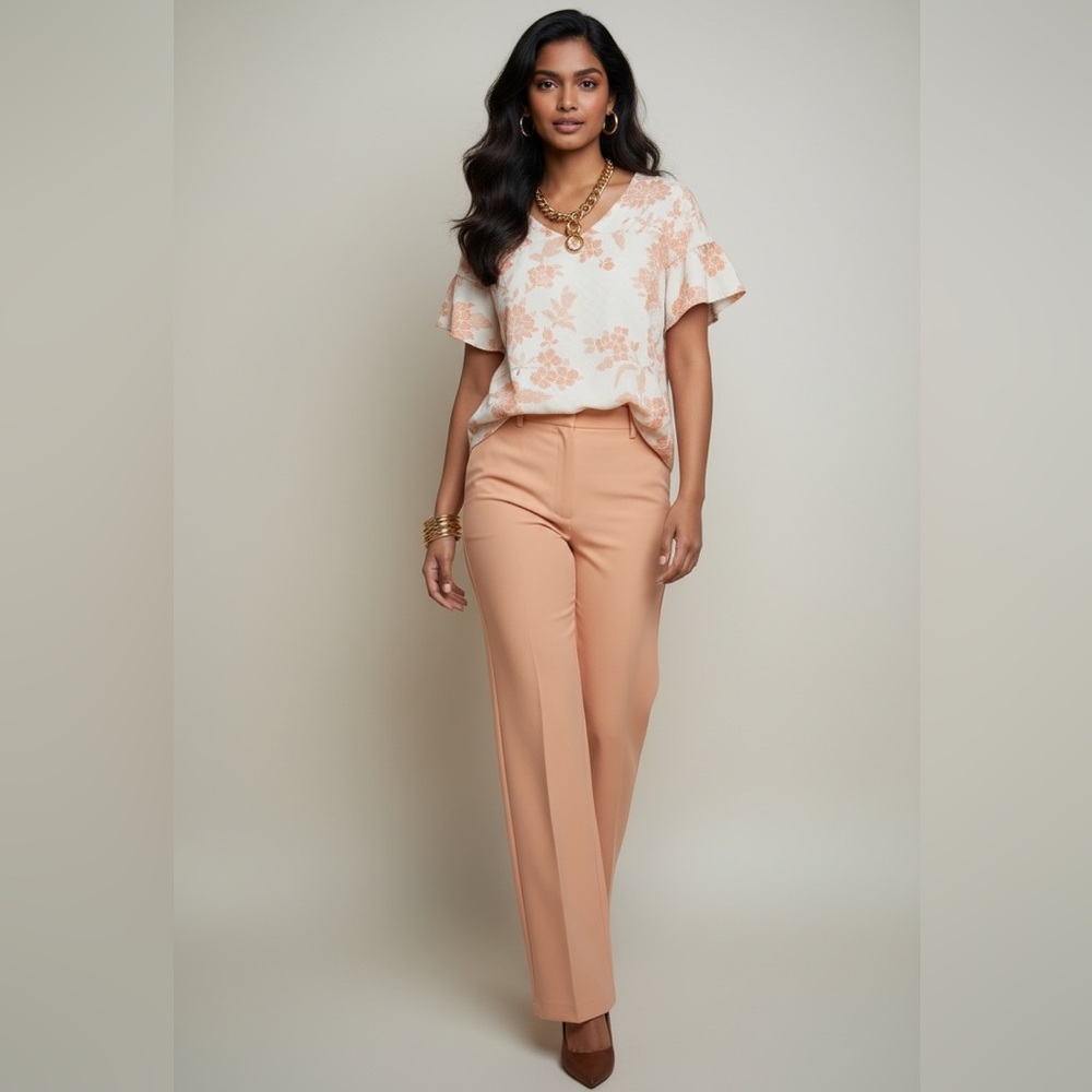 Wanderly Cream & Peach Floral Flutter Sleeve Blouse